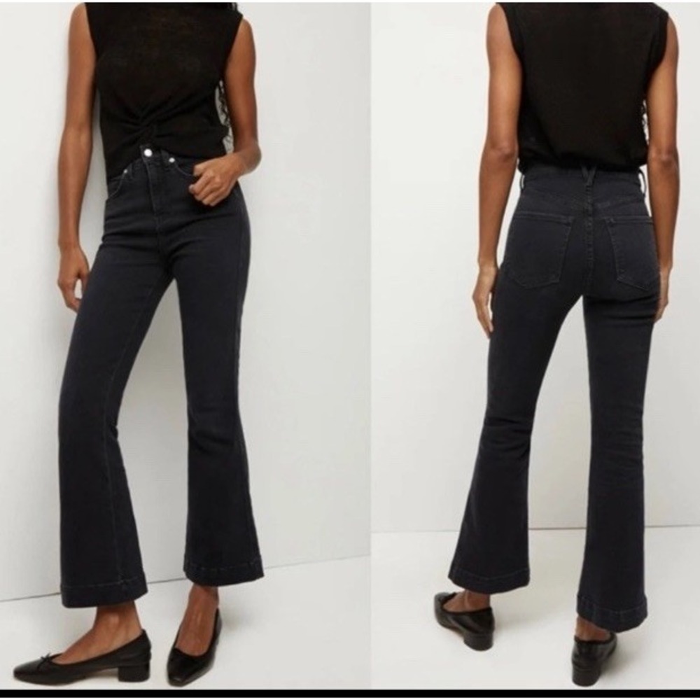 Veronica Beard Carson Kick Flare Jean Onyx Wash Small 27x26 Black Cropped EUC